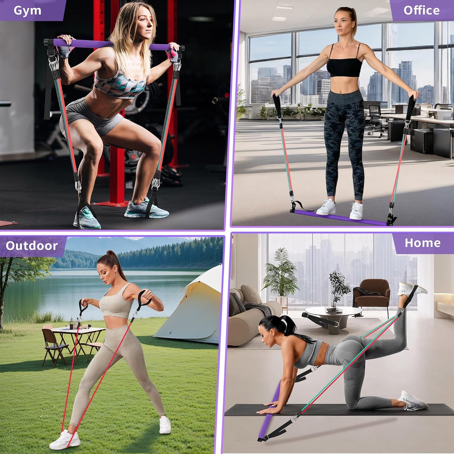 Portable Pilates Bar Kit with Resistance Bands for Comprehensive Full-Body Workouts - Includes 3 Resistance Bands, Fitness Poster, and Instructional Video for Home Use
