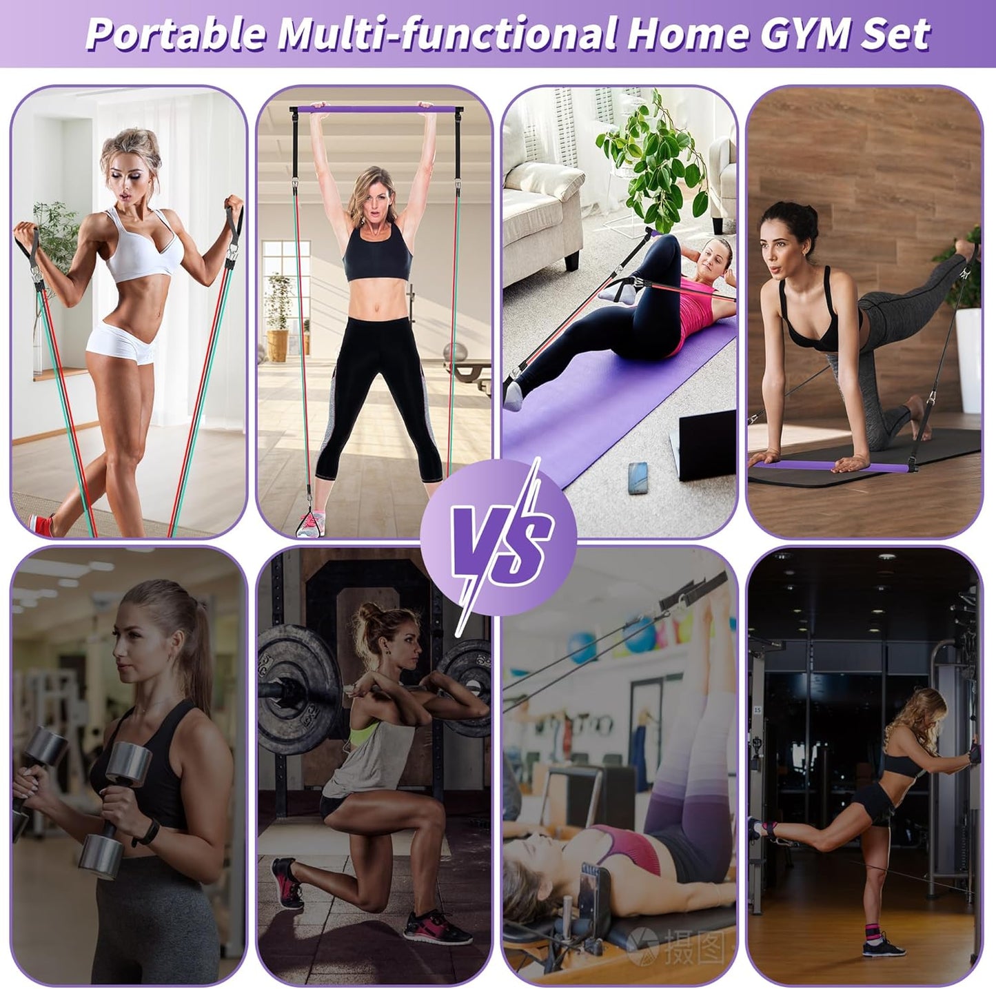 Portable Pilates Bar Kit with Resistance Bands for Comprehensive Full-Body Workouts - Includes 3 Resistance Bands, Fitness Poster, and Instructional Video for Home Use