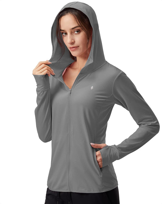 Women's Lightweight Long Sleeve UPF 50+ Sun Protection Hoodie Jacket with Pocket for Outdoor Hiking